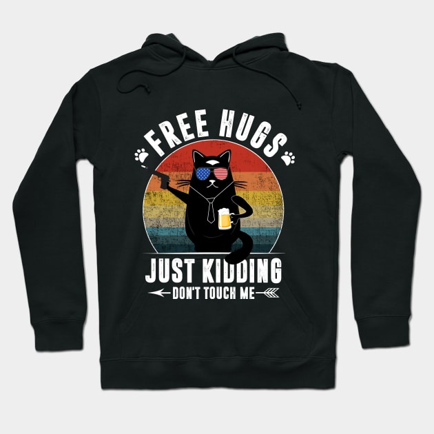 Free Hugs Just Kidding Don't Touch Me Funny Cat Lover Men Women Hoodie by TheMjProduction